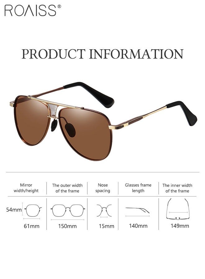 Men's Aviator Sunglasses, UV400 Protection Sun Glasses with Metal Frame, Fashion Anti-Glare Sun Shades for Men Driving, Fishing, Traveling, Brown, 61mm