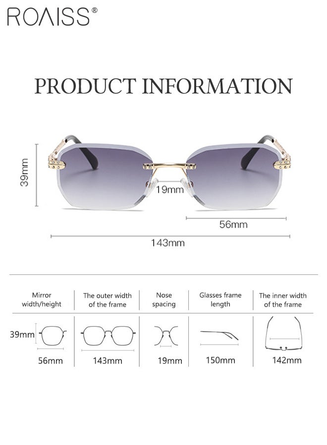 Women's Rectangular Rimless Sunglasses, UV400 Protection Sun Glasses with Metal Frame and Gradient Grey Lens, Fashion Anti-glare Sun Shades for Women with Glasses Case, 56mm