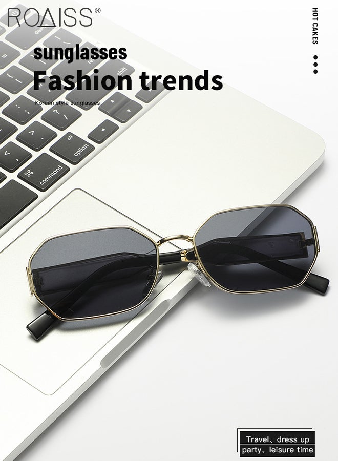 Women's Hexagon Sunglasses, UV400 Protection Sun Glasses with Gold Metal Frame and Grey Lens, Fashion Anti-glare Sun Shades for Women with Glasses Case, 58mm