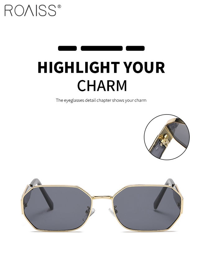 Women's Hexagon Sunglasses, UV400 Protection Sun Glasses with Gold Metal Frame and Grey Lens, Fashion Anti-glare Sun Shades for Women with Glasses Case, 58mm