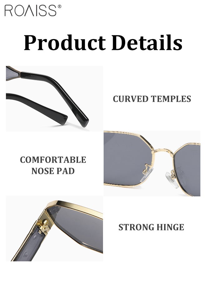 Women's Hexagon Sunglasses, UV400 Protection Sun Glasses with Gold Metal Frame and Grey Lens, Fashion Anti-glare Sun Shades for Women with Glasses Case, 58mm