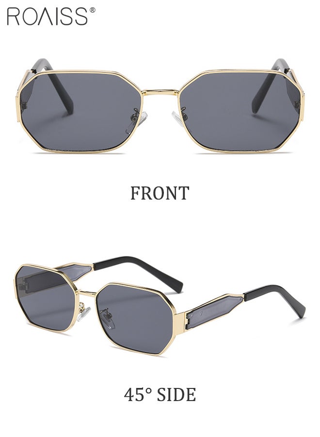 Women's Hexagon Sunglasses, UV400 Protection Sun Glasses with Gold Metal Frame and Grey Lens, Fashion Anti-glare Sun Shades for Women with Glasses Case, 58mm