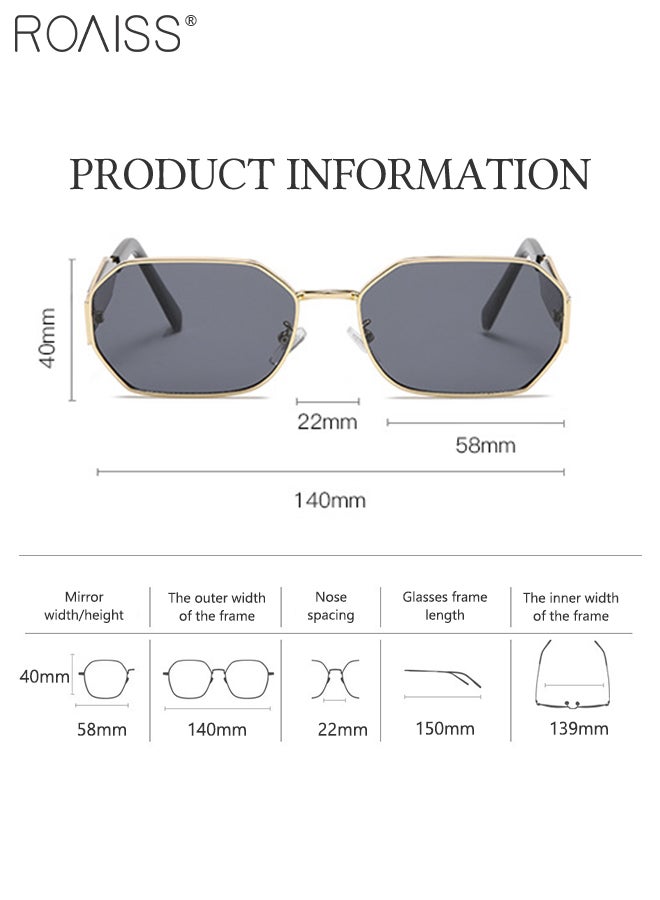Women's Hexagon Sunglasses, UV400 Protection Sun Glasses with Gold Metal Frame and Grey Lens, Fashion Anti-glare Sun Shades for Women with Glasses Case, 58mm