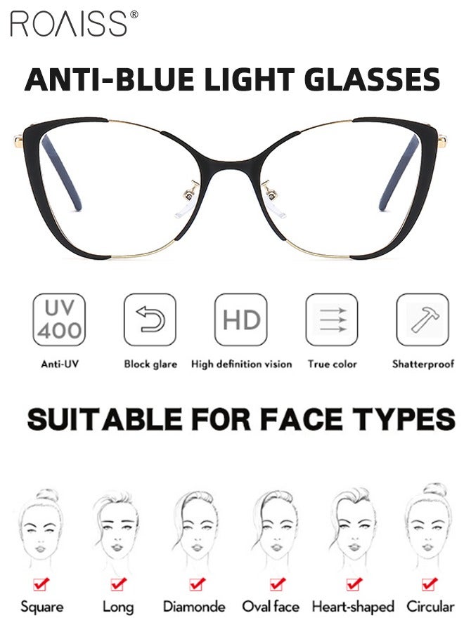 Women's Blue Light Blocking Glasses Anti UV and Glare Blue Light Filter Computer Glasses Cat Eye Color Changing Anti Eyestrain Headache Eyewear Black Gold 52mm