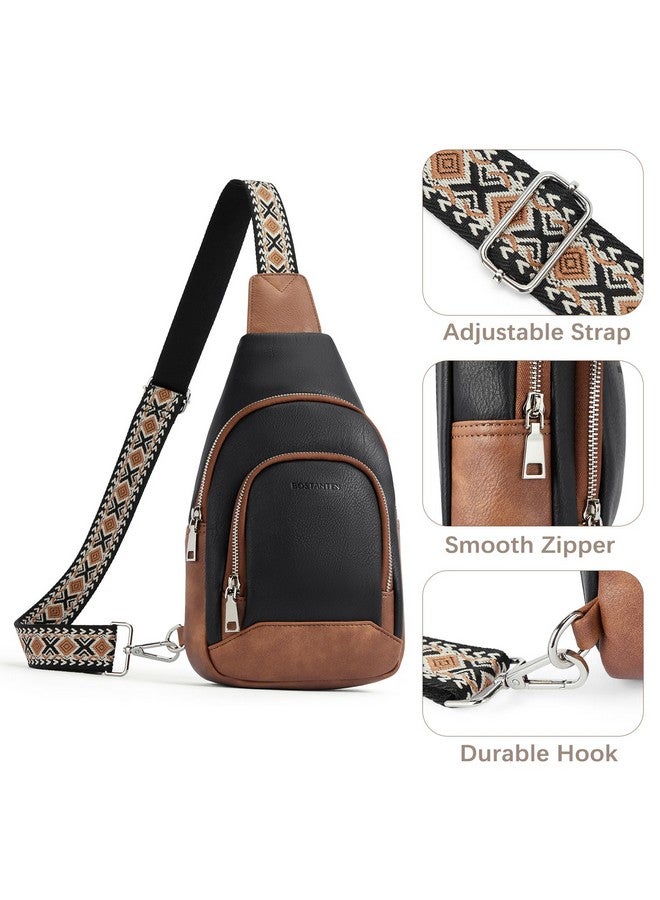 Sling Bag For Women Crossbody Purse Cross Body Bag Leather Chest Bag With Removable Guitar Strap Black And Brown