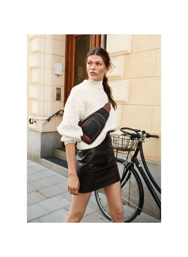 Sling Bag For Women Crossbody Purse Cross Body Bag Leather Chest Bag With Removable Guitar Strap Black And Brown