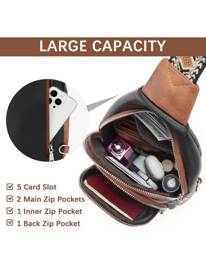 Sling Bag For Women Crossbody Purse Cross Body Bag Leather Chest Bag With Removable Guitar Strap Black And Brown