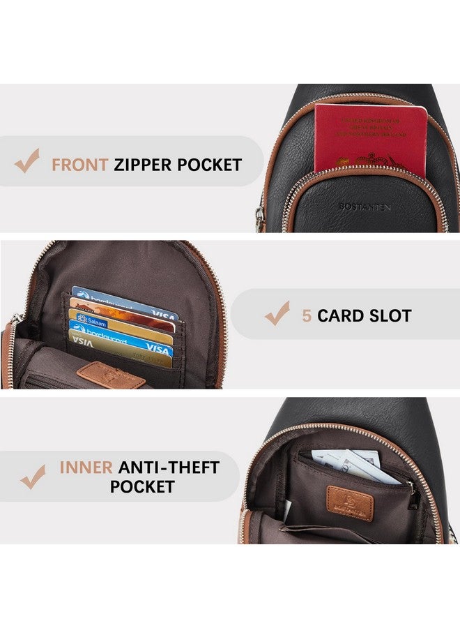 Sling Bag For Women Crossbody Purse Cross Body Bag Leather Chest Bag With Removable Guitar Strap Black And Brown