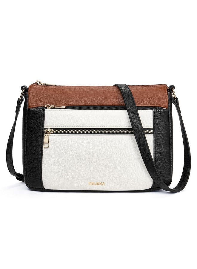 Crossbody Bags For Women Leather Cross Body Purse Camera Bag With Adjustable Strap Beige With Black And Brown