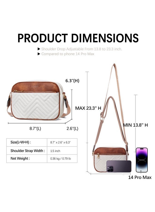 Quilted Crossbody Bags For Women Vegan Leather Purses Small Shoulder Handbags With Wide Strap Beige With Brown