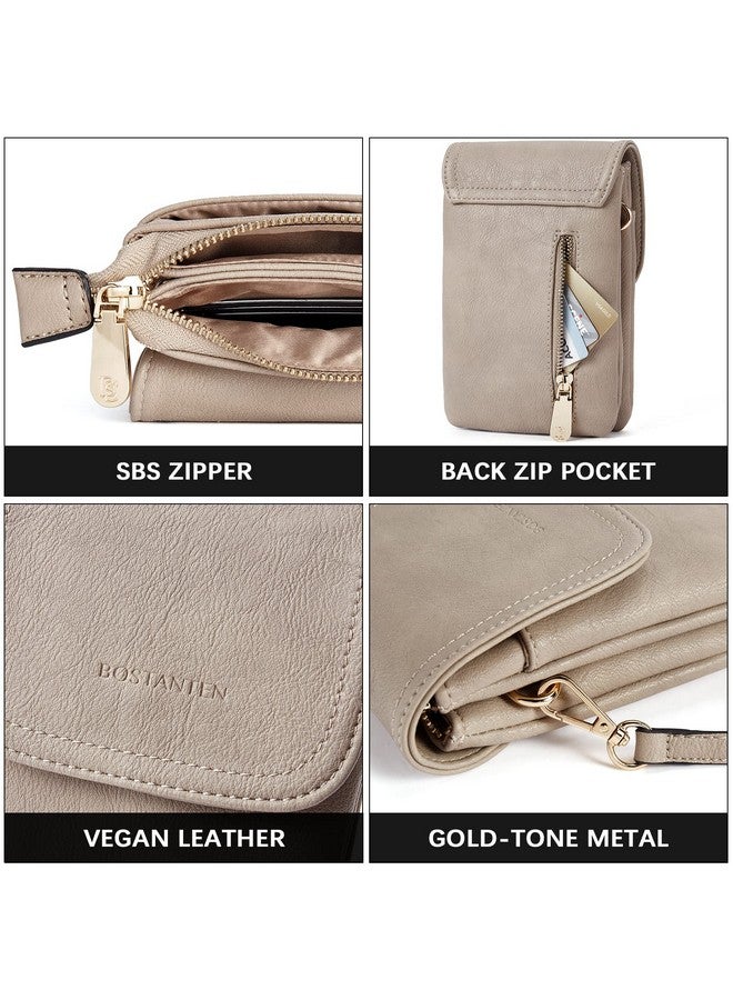 Leather Small Crossbody Bags For Women Designer Cell Phone Bag Wallet Purses Adjustable Strap Retro Grey