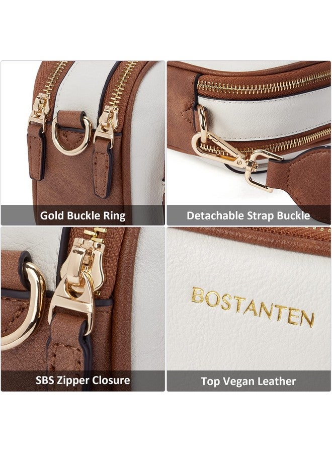 Crossbody Bags For Women Leather Cell Phone Purse Shoulder Handbags With Wide Strap Beige With Brown