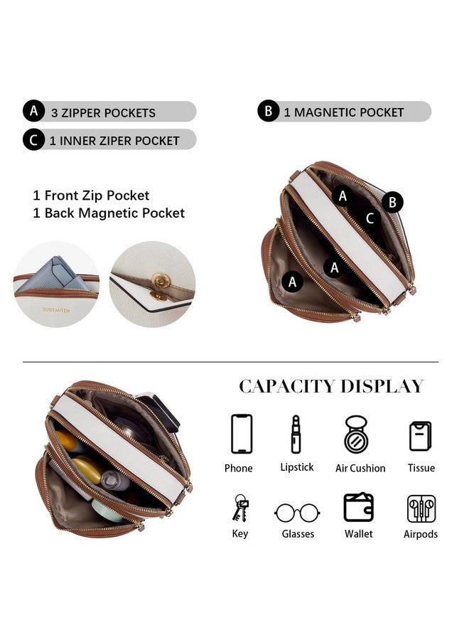 Crossbody Bags For Women Leather Cell Phone Purse Shoulder Handbags With Wide Strap Beige With Brown