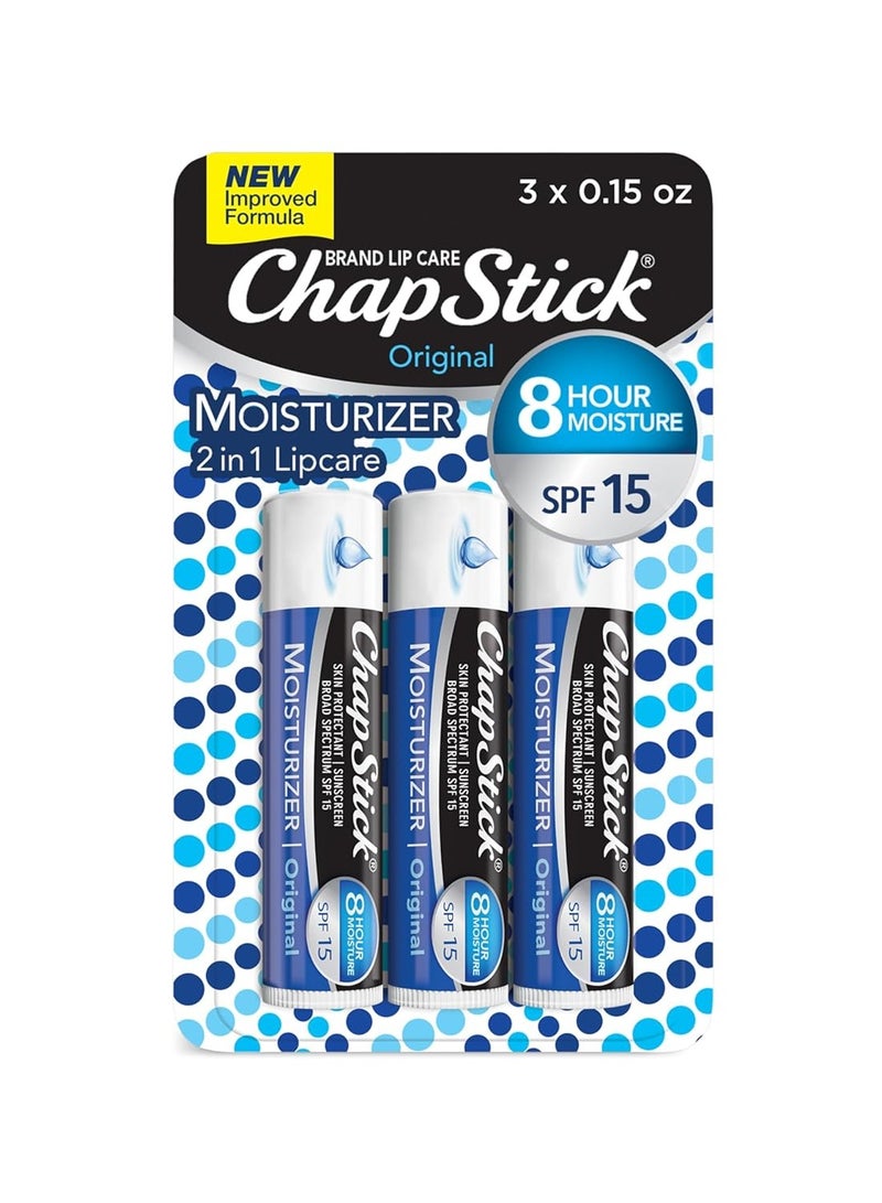 ChapStick Moisturizer Original Lip Balm Tubes, SPF 15 and Skin Protectant - 0.15 Oz, 3 Count (Pack of 1)