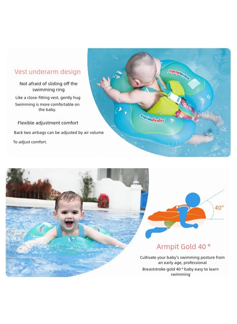 Little Sunshine New Upgraded Baby Swimming Float - Inflatable Swim Ring with Safety Support Bottom - Swimming Pool Accessories for 3-36 Months (Blue XL)