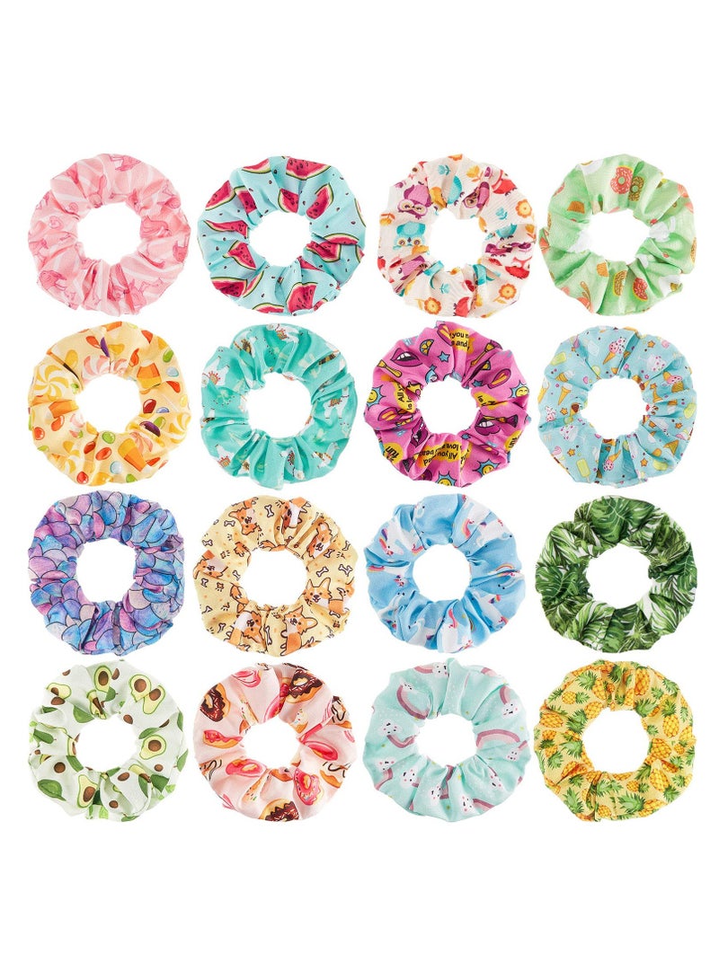 16 Pieces Cute Hair Scrunchies Kawaii Colorful Hair Scrunchies Cute Unicorn Rainbow Mermaid Dog Printing Hair Scrunchy Ponytail Holder Hair Ties Accessories for Women and Girls (Classic Style)