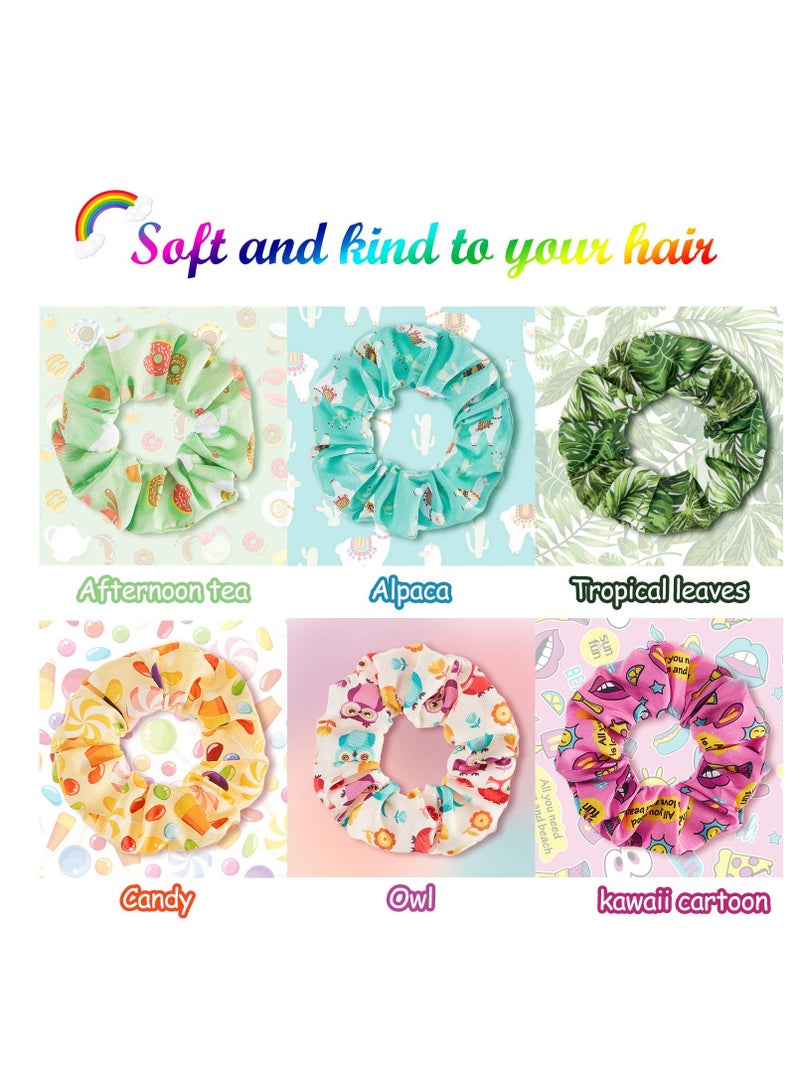 16 Pieces Cute Hair Scrunchies Kawaii Colorful Hair Scrunchies Cute Unicorn Rainbow Mermaid Dog Printing Hair Scrunchy Ponytail Holder Hair Ties Accessories for Women and Girls (Classic Style)