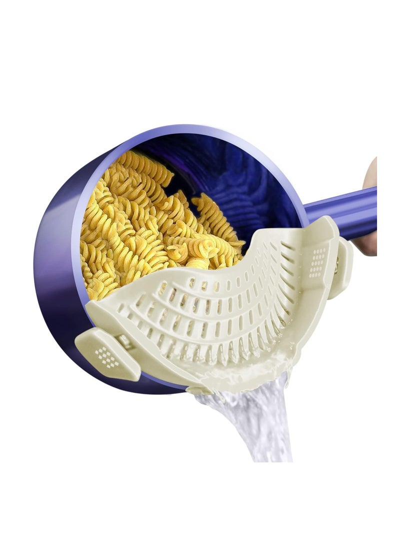 AUOON Clip On Strainer Silicone for All Pots and Pans, Pasta Strainer Clip on Food Strainer for Meat Vegetables Fruit Silicone Kitchen Colander (White)