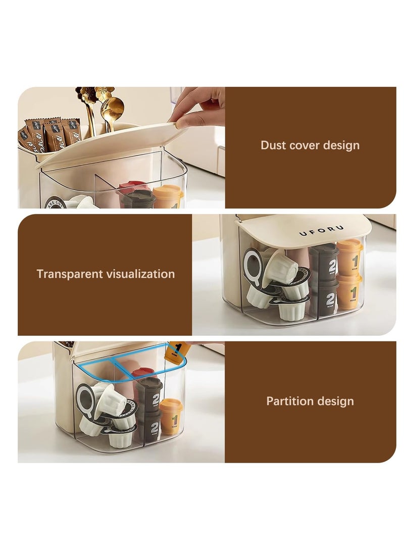 Wall Mounted Coffee Capsult Holders, Plastic Coffee Pod Holder Clear Coffee Capsule Storage Organizer with Lid Coffee Bar Accessories Basket for Tea Bags Creamer Sugar Bags