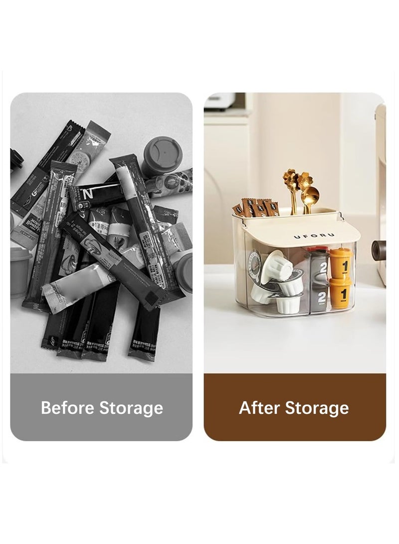 Wall Mounted Coffee Capsult Holders, Plastic Coffee Pod Holder Clear Coffee Capsule Storage Organizer with Lid Coffee Bar Accessories Basket for Tea Bags Creamer Sugar Bags