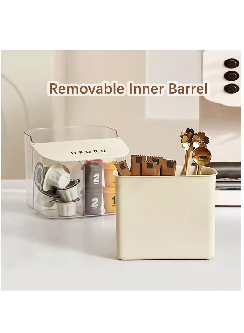 Wall Mounted Coffee Capsult Holders, Plastic Coffee Pod Holder Clear Coffee Capsule Storage Organizer with Lid Coffee Bar Accessories Basket for Tea Bags Creamer Sugar Bags