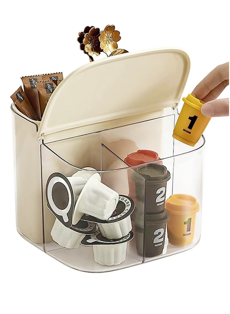 Wall Mounted Coffee Capsult Holders, Plastic Coffee Pod Holder Clear Coffee Capsule Storage Organizer with Lid Coffee Bar Accessories Basket for Tea Bags Creamer Sugar Bags
