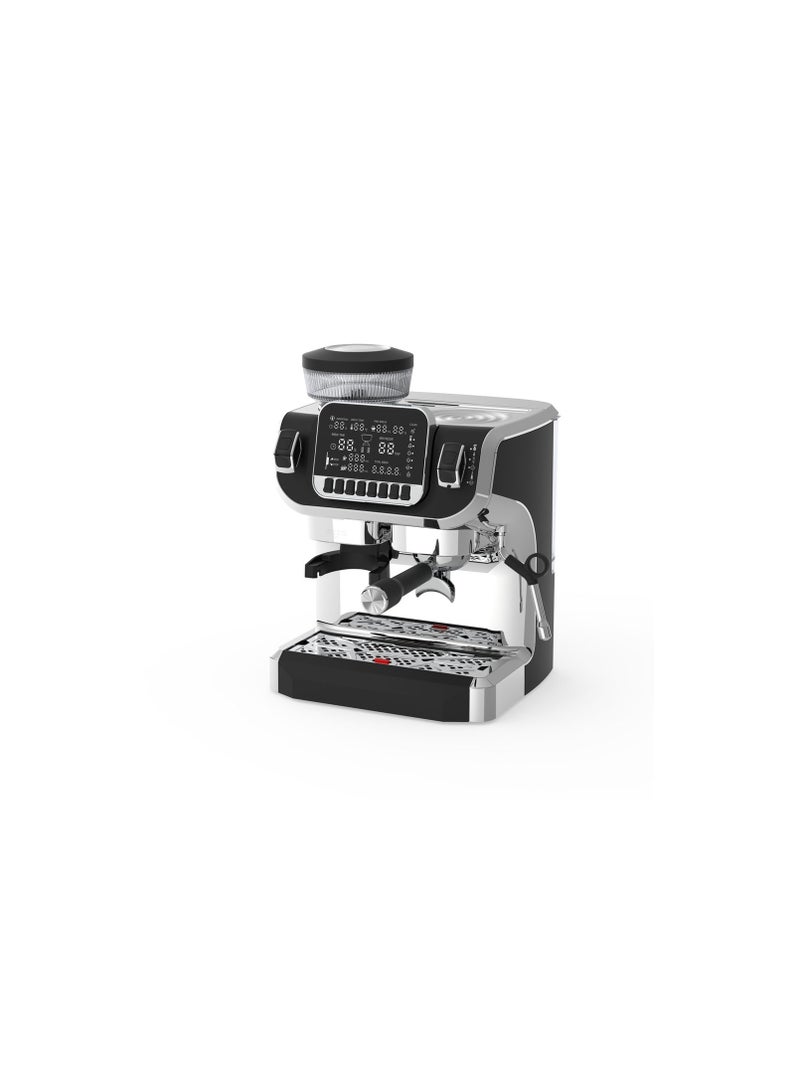 Espresso Coffee Maker with Bean Grinder and LCD Display - Black