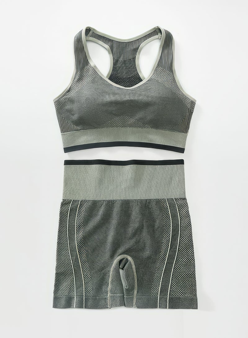 Women's Sportswear Set in Green and Gray with Bra & Panties