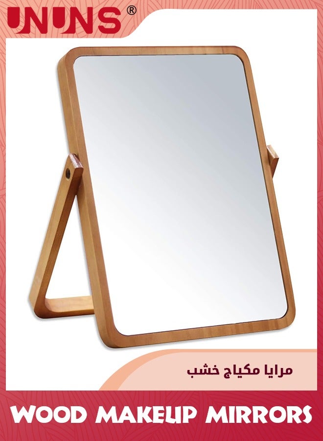 Wood Table Vanity Makeup Mirror,Single-Sided Makeup Table Mirror,360 Degree Swivel Mirror,Portable Table Tabletop Mirror,High-Definition Mirrors For Bedroom Living Room And Makeup Desk,Burlywood