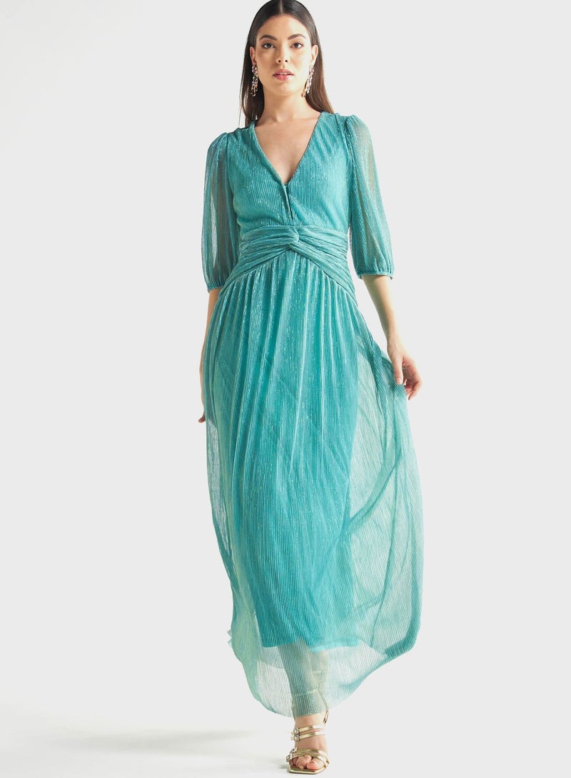 Twist Front Mesh Tiered Dress