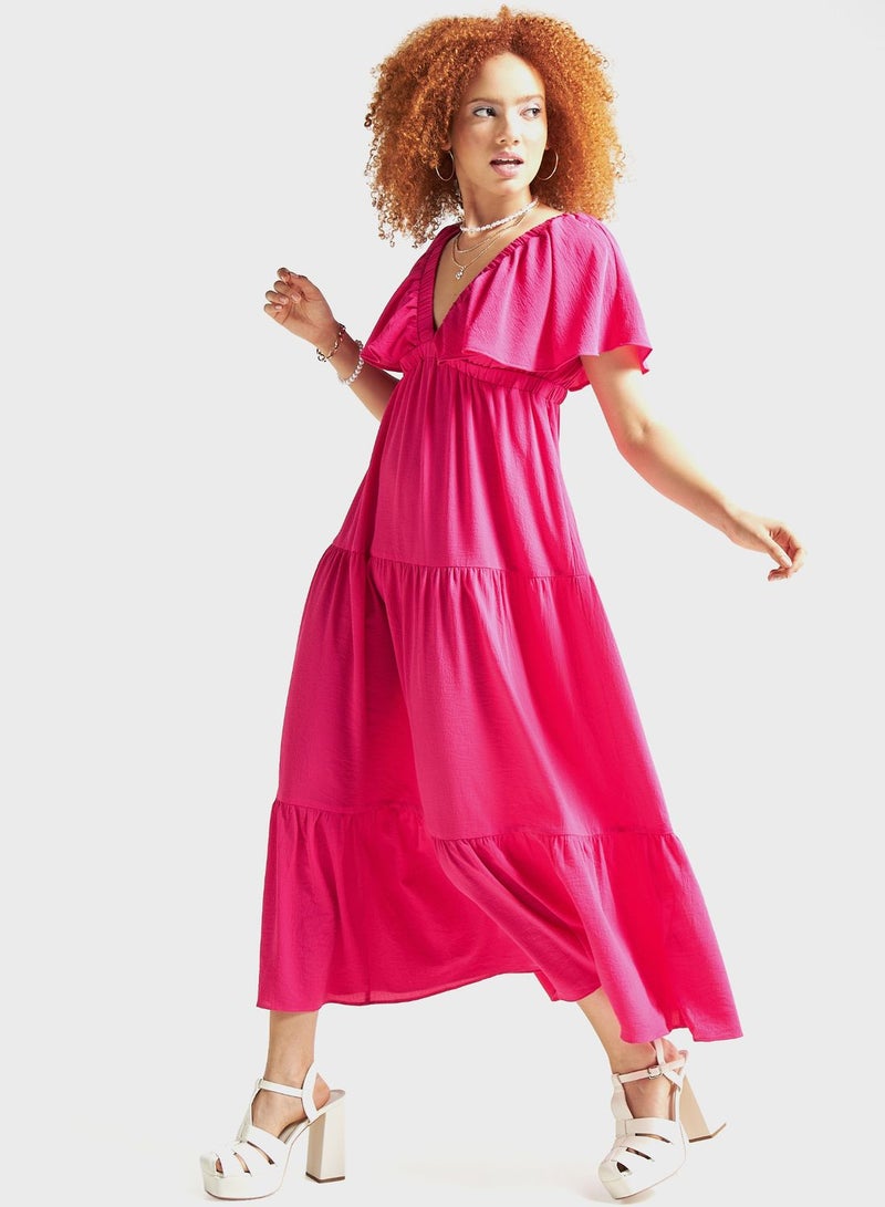 Plunge Neck Tiered Dress