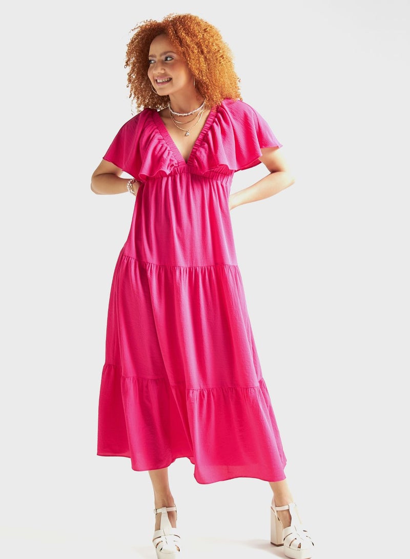 Plunge Neck Tiered Dress