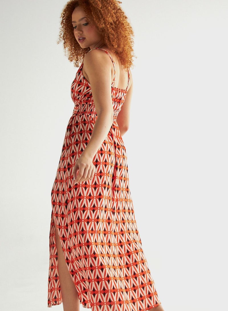 Front Slit Strappy Printed Dress