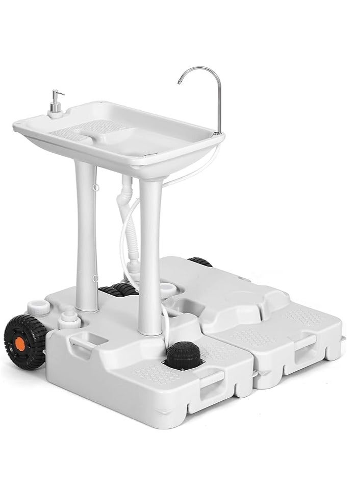 Portable Camping Hand Wash Sink Basin 30L with Wheels Dispenser