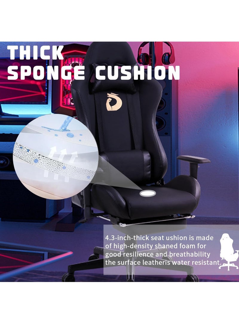 Game Chairs for Adults Ergonomic Design Backrest Seat Adjustable Lifting Swivel Task Chair Seat Back Tilts 180°adjustable Armrests For Computer Games Office With Legrest(Upgrade Black)