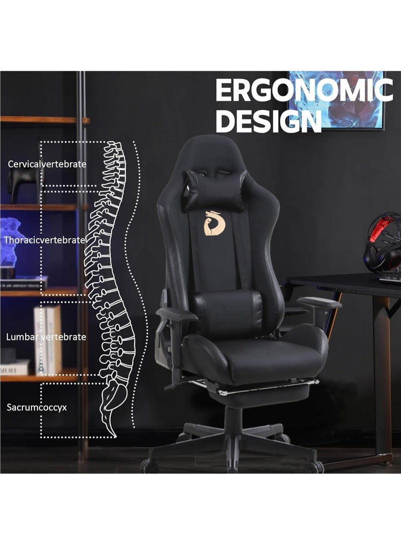 Game Chairs for Adults Ergonomic Design Backrest Seat Adjustable Lifting Swivel Task Chair Seat Back Tilts 180°adjustable Armrests For Computer Games Office With Legrest(Upgrade Black)