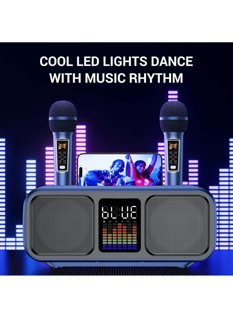 Karaoke Machine Bluetooth PA System with 2 Microphones, vocal Microphone, Party Machine Speaker with Wireless Microphones, Music Box with LED Light AUX, USB, TF, PA System for Adults Children