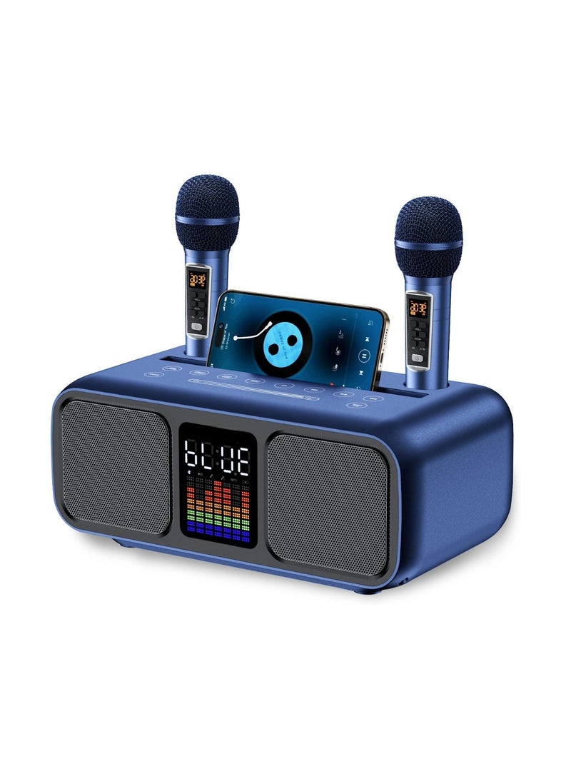 Karaoke Machine Bluetooth PA System with 2 Microphones, vocal Microphone, Party Machine Speaker with Wireless Microphones, Music Box with LED Light AUX, USB, TF, PA System for Adults Children