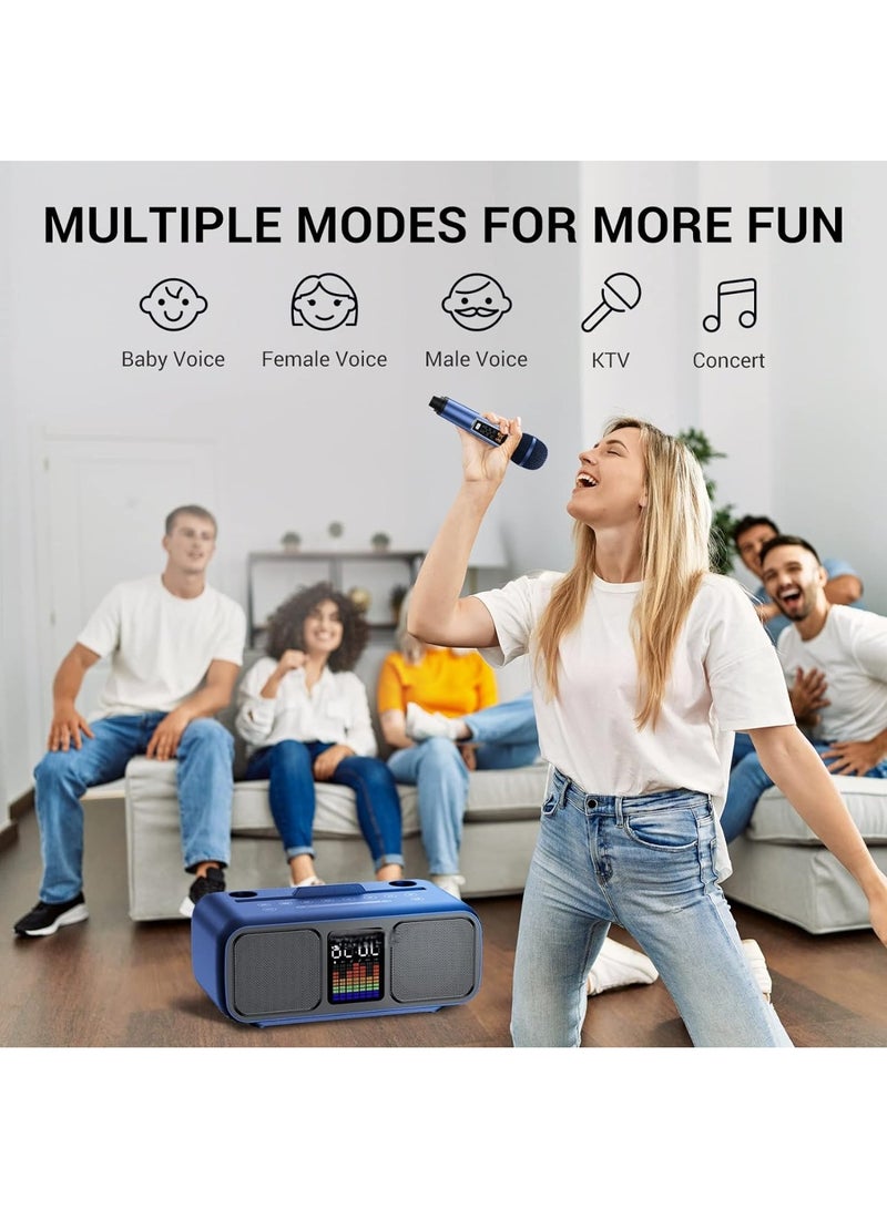 Karaoke Machine Bluetooth PA System with 2 Microphones, vocal Microphone, Party Machine Speaker with Wireless Microphones, Music Box with LED Light AUX, USB, TF, PA System for Adults Children