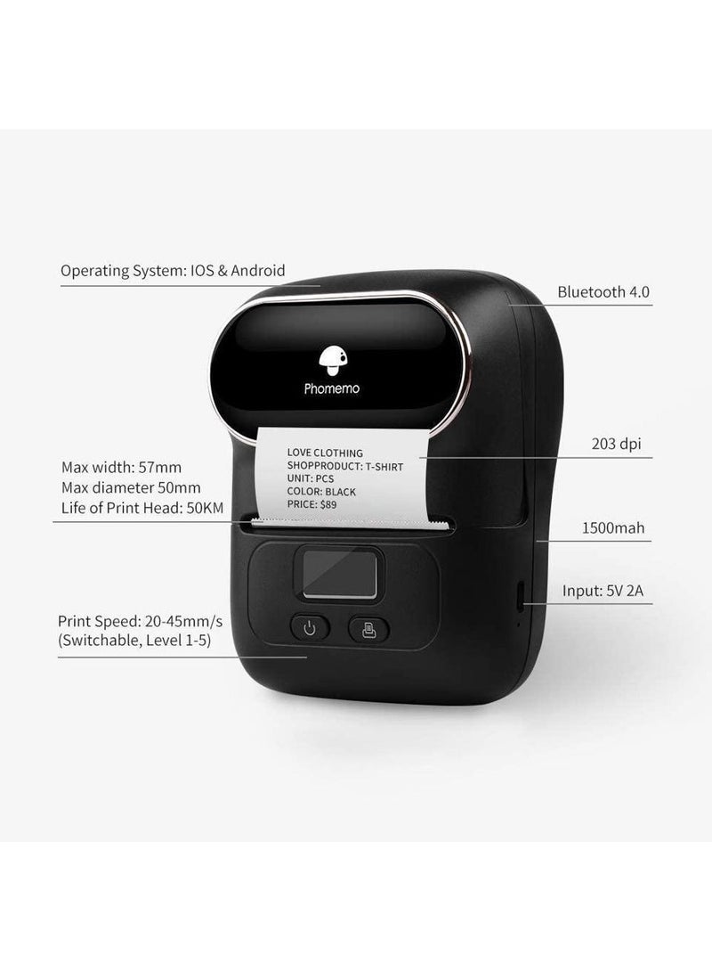 Phomemo M110 Portable Thermal Label Printer Bluetooth Connection Apply For Labeling Shipping Office Cable Retail Barcode And More Black