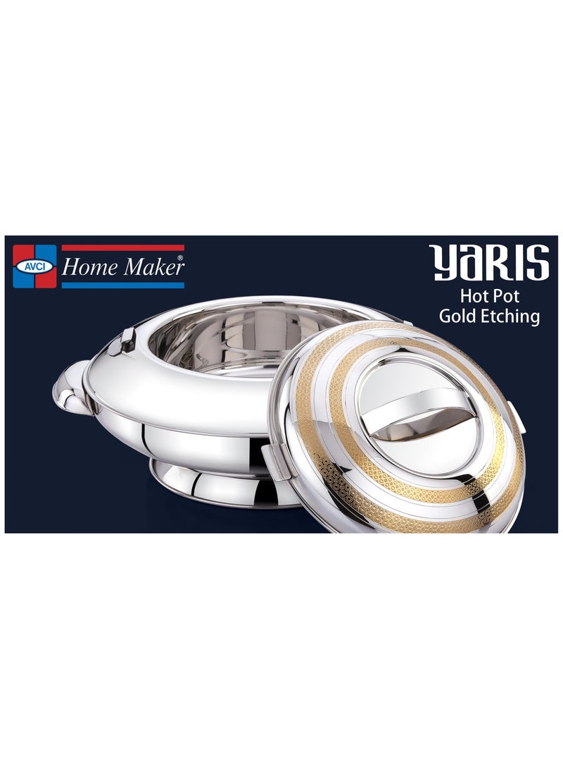 Yaris Hotpot 10000ml Capacity - Unique Locking Lid - High Quality Stainless Steel - Gold Etching & Silver