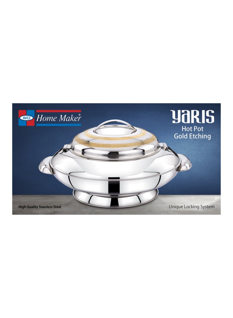 Yaris Hotpot 3500ml Capacity - Unique Locking Lid - High Quality Stainless Steel - Gold Etching & Silver