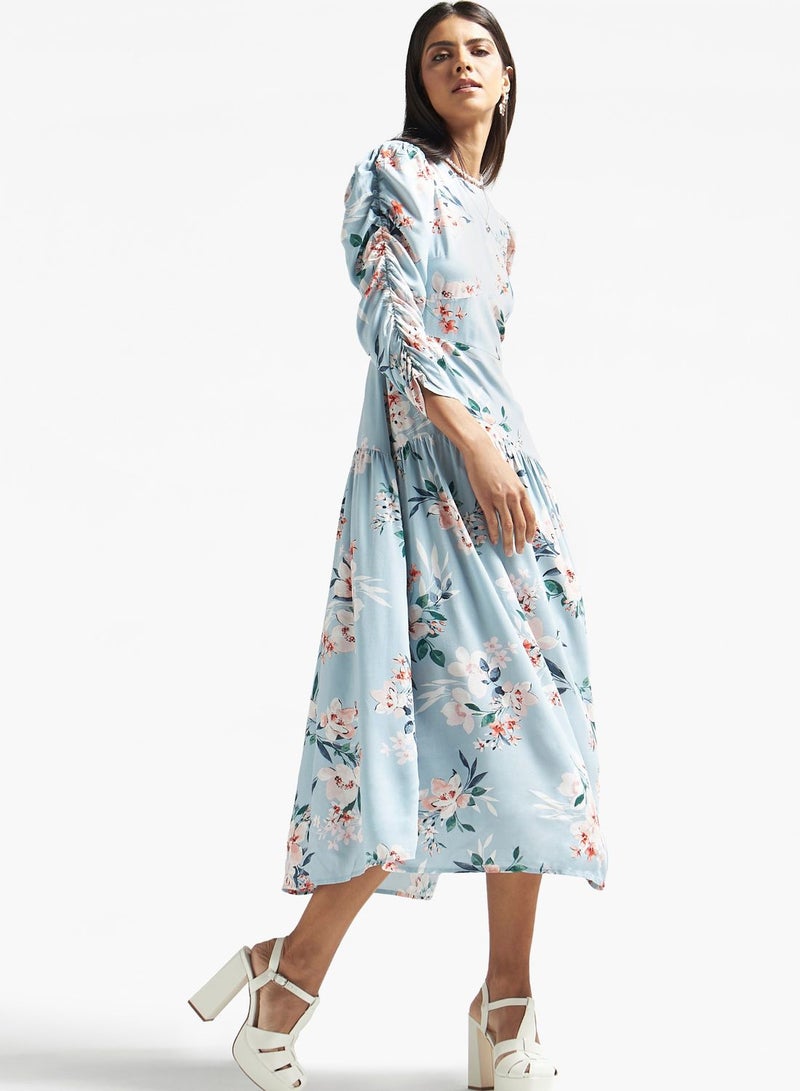 Floral Print Ruched Dress