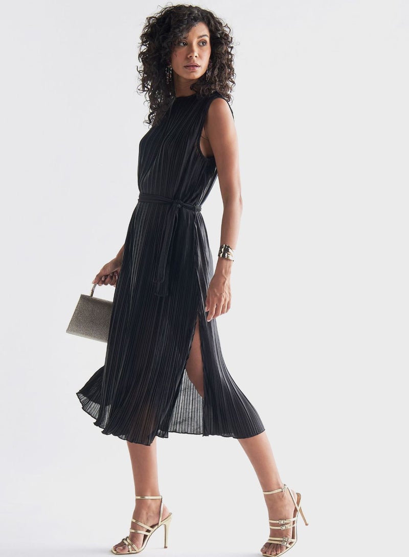 Pleated Belted Dress