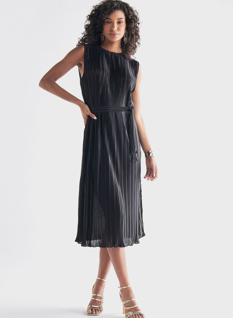 Pleated Belted Dress