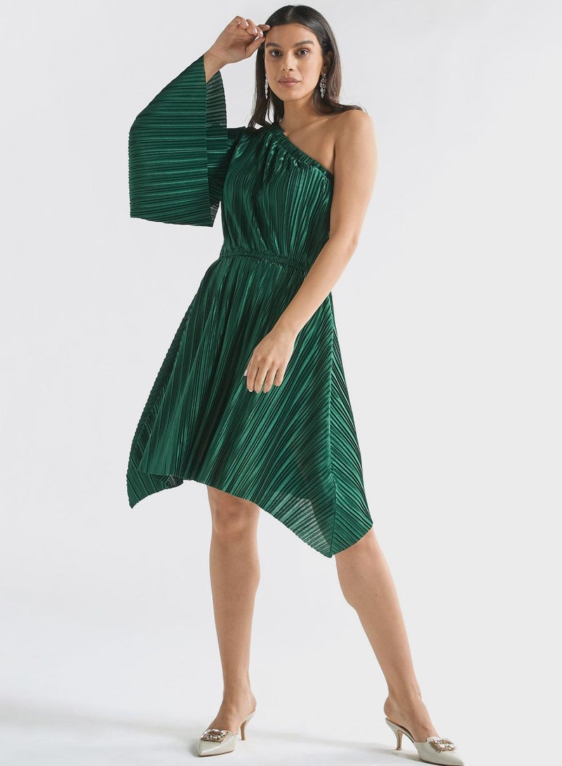 One Shoulder Pleated Dress