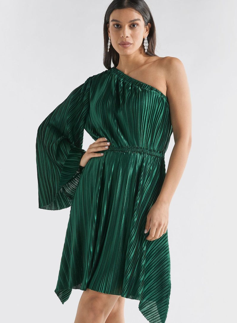 One Shoulder Pleated Dress