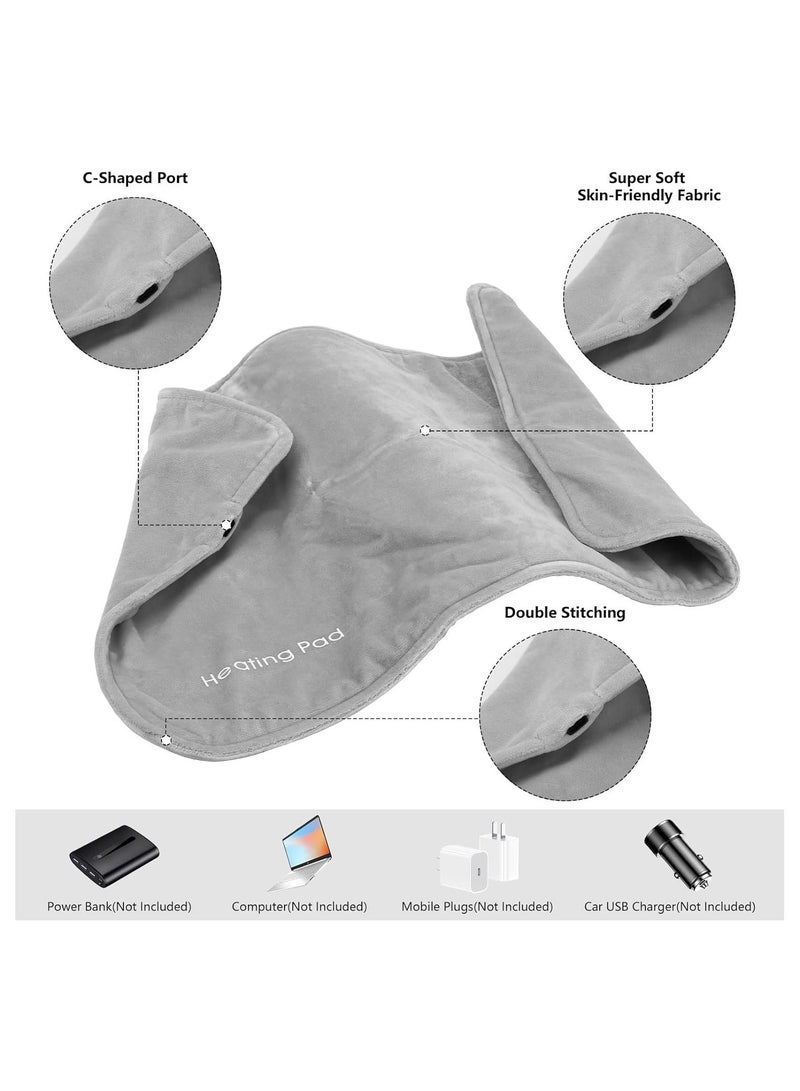 Electric Heating Pad for Back Neck Shoulders, USB Heat Pads for Back Pain Relief and Cramps Relief, Portable Car Travel Electric Thermostatic Heat Mat with Storage Bag, 30 x 60cm