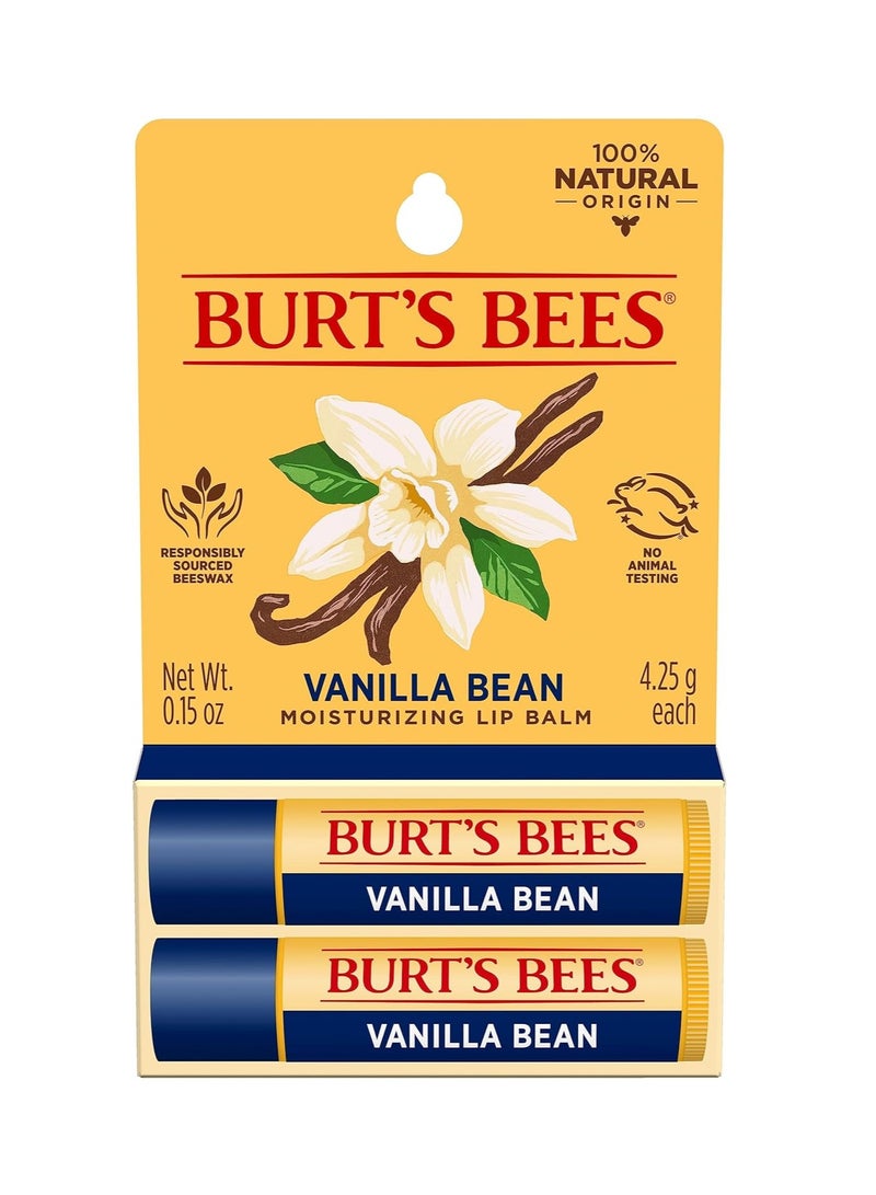 Burt's Bees Lip Balm Mothers Day Gifts for Mom - Vanilla Bean, Lip Moisturizer With Responsibly Sourced Beeswax, Tint-Free, Natural Origin Conditioning Lip Treatment, 2 Tubes, 0.15 oz.