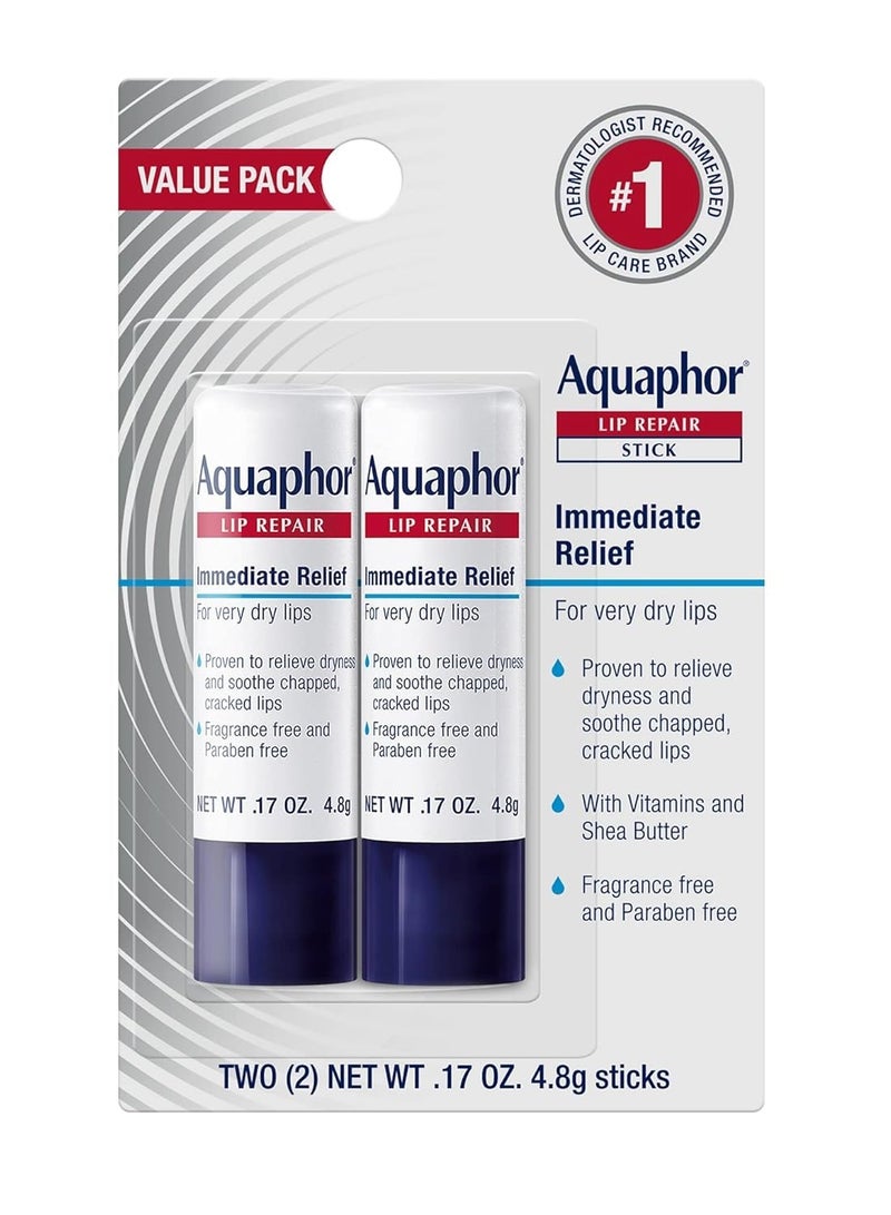 Aquaphor Lip Repair Stick, Lip Protectant, Moisturizing Lip Balm Multipack, 0.17 Oz, 2 Pack